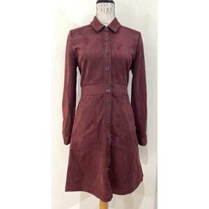 A Loves A Dress Faux Suede Burgundy Long Sleeve Size Large